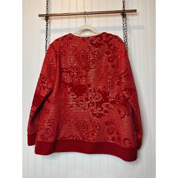 Vintage Aurora Ruffolo Christian Ruperto Red Sequin Button Cardigan Party Sz XL - Picture 2 of 7